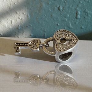 PANDORA-Like Antique 925 Sterling Silver Lock Of Love Charm With Pavé-Set CZ